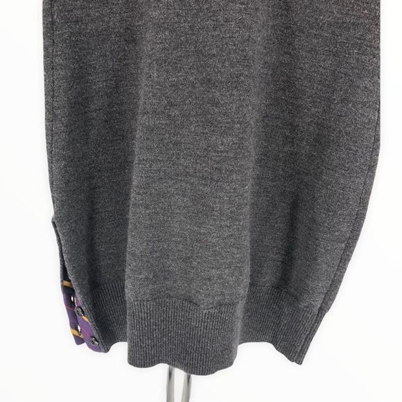 Y2K Ralph Lauren Rugby Grey V Wool Back Sweater Dress Striped Button Slit size M - Picture 6 of 11